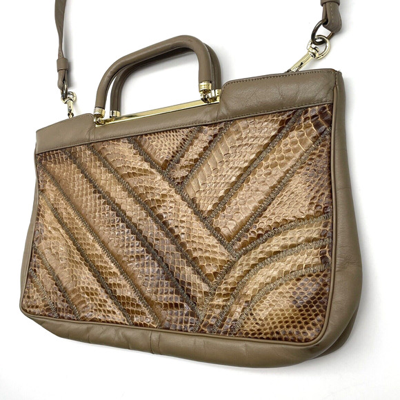 Vintage 70s Bags by Supreme Beige Leather & Python Skin Top Handle Shoulder Bag - Picture 5 of 16